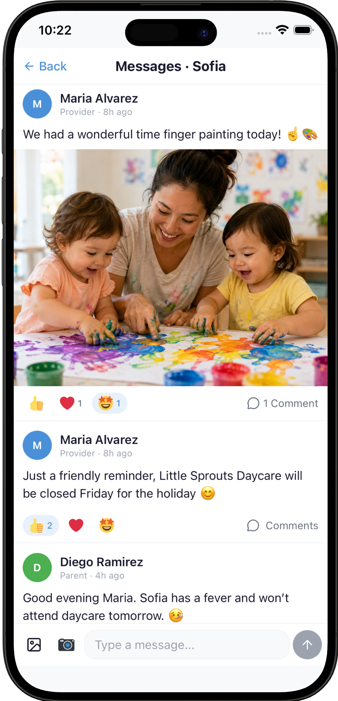 PlayDay parent app messages screen